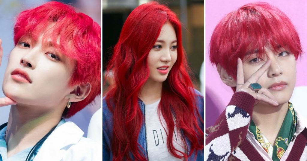 Plus de 30 idoles K-Pop qui avaient l'air rouge avec des cheveux cramoisis