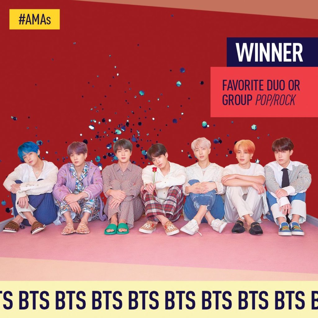 ARMÉE!  @BTS_twt est votre duo ou groupe pop / rock préféré #AMAs!  FÉLICITATIONS ...