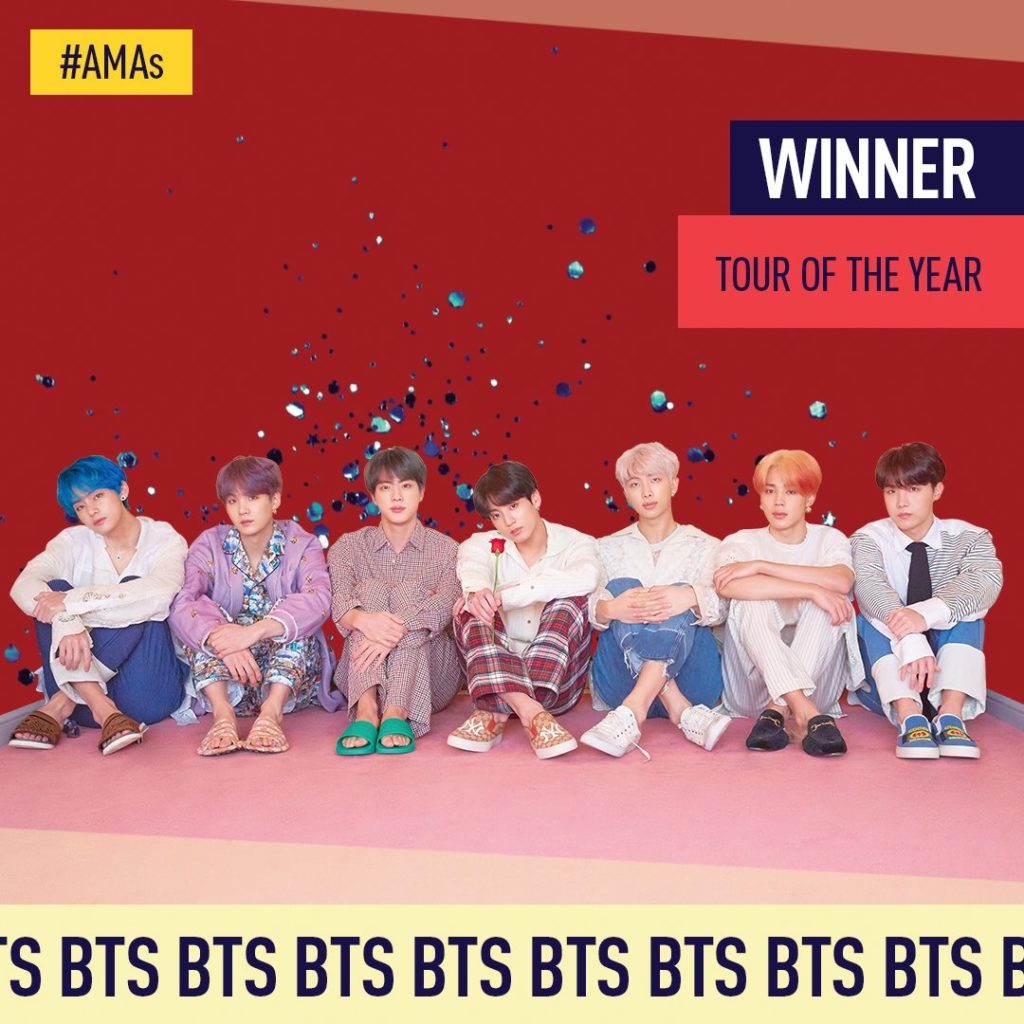 Félicitations à @BTS_twt pour avoir remporté le #AMAs Tour of the Year!  ...