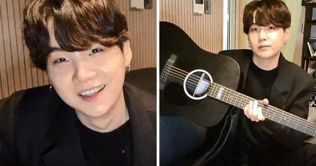 Suga de BTS montre à l'armée ses talents de guitare et son "pyjama" fantaisie