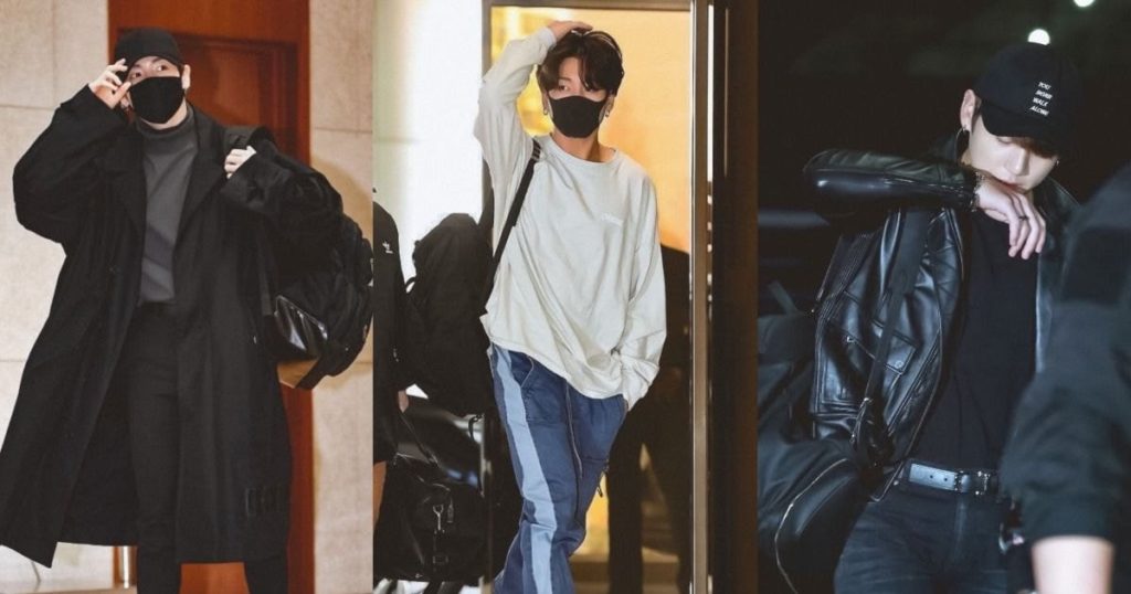 Voici les 3 meilleures tenues d'aéroport qui expriment le style de mode de BTS Jungkook à un t-shirt