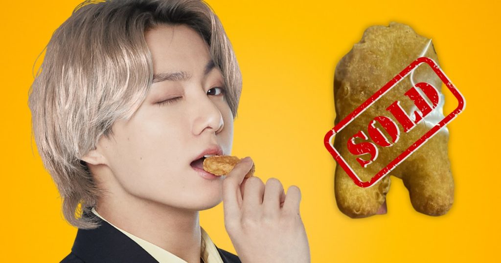 La pépite de poulet "Parmi nous" du repas BTS est enfin vendue pour une somme d'argent à couper le souffle