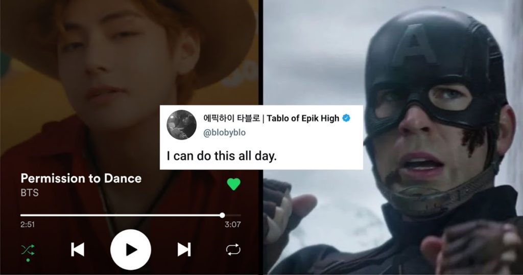 Tablo d'Epik High devient un super-héros lors de la diffusion de "Permission To Dance" de BTS après avoir été entraîné par les ARMYs