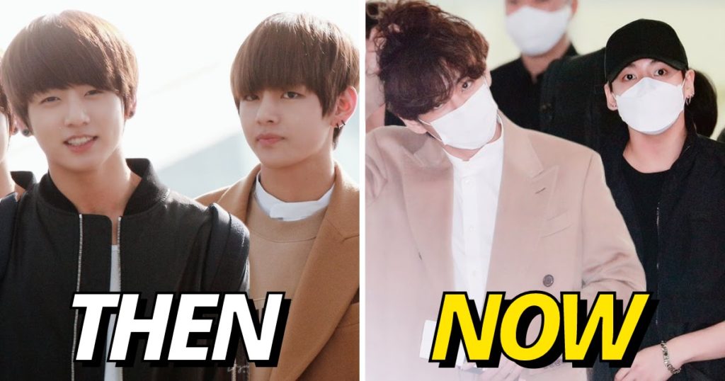 Jungkook et V de BTS choquent les ARMYs avec la même mode d'aéroport du passé et cela montre à quel point ils ont grandi