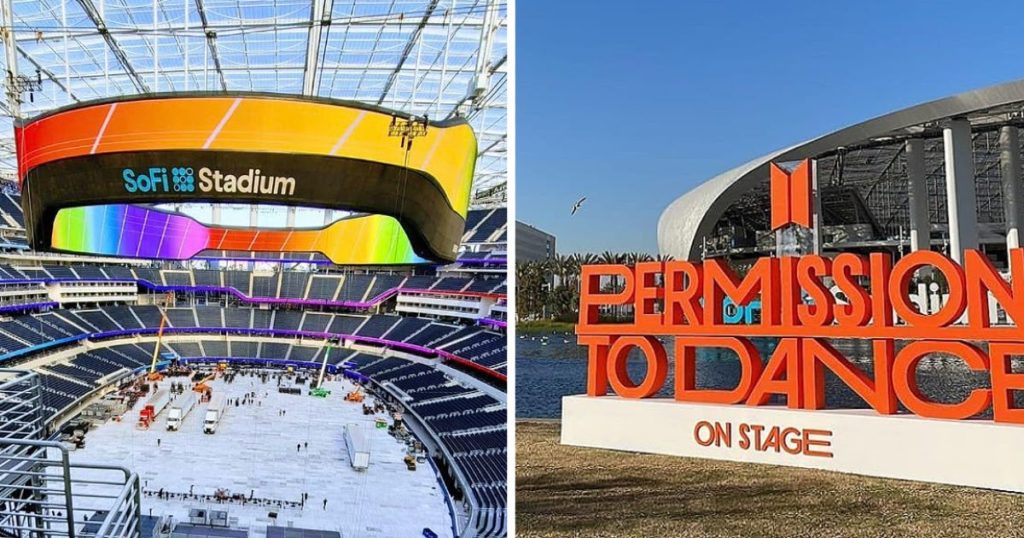 Voici un premier aperçu de ce qui se passe au stade SoFi avant le concert "PERMISSION TO DANCE ON STAGE" de BTS