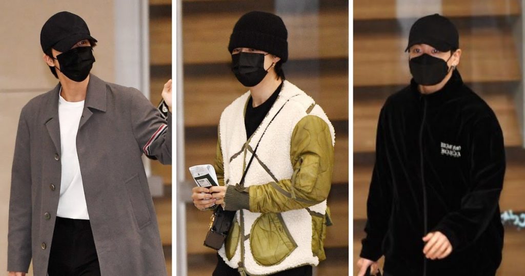 Voici tout ce que Jin, Jimin et Jungkook de BTS portaient à leur arrivée en Corée