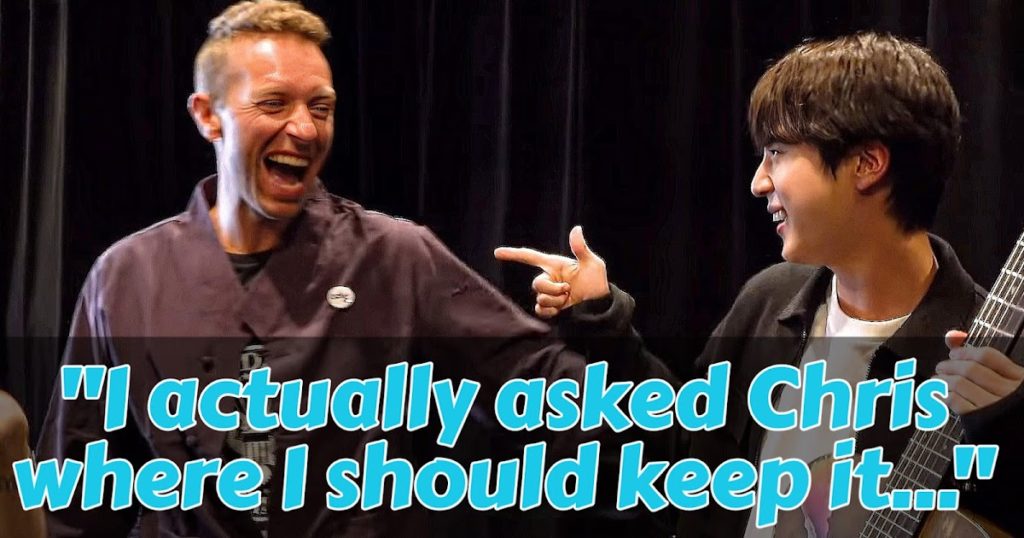 Jin de BTS a demandé à Chris Martin de Coldplay des conseils sur l'endroit où garder sa guitare, et Chris a eu la meilleure idée