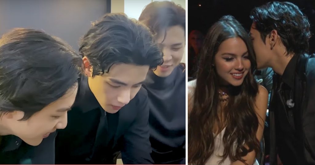 Jin et Jimin de BTS ont la meilleure réaction au moment emblématique des GRAMMY 2022 de V avec Olivia Rodrigo