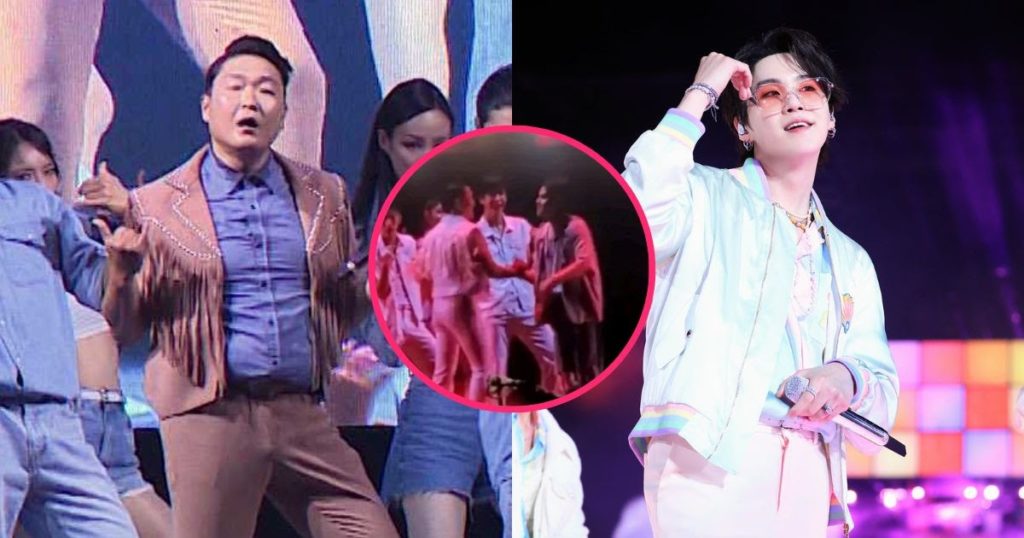 PSY choque le public alors que SUGA de BTS le rejoint sur scène au concert du stade olympique de Jamsil