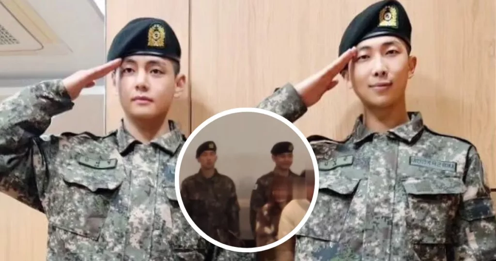 Un nouveau clip de V et RM de BTS lors de leur cérémonie de remise des diplômes militaires devient viral