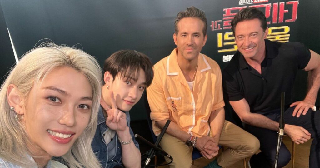 Ryan Reynolds et Hugh Jackman rencontrent enfin leurs meilleurs amis des Stray Kids, Bang Chan et Felix